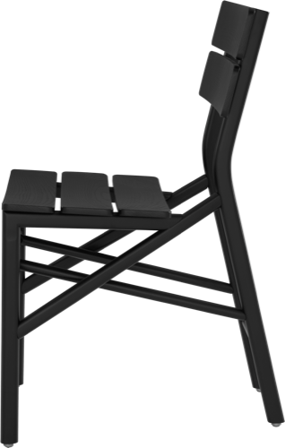 A black slatted side chair